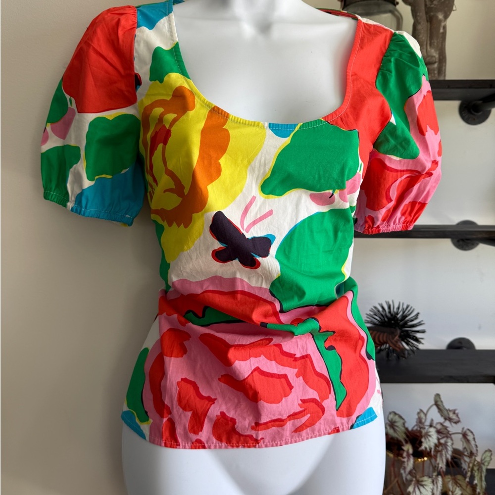 J. Crew Red and Green Blouse Vibrant Top